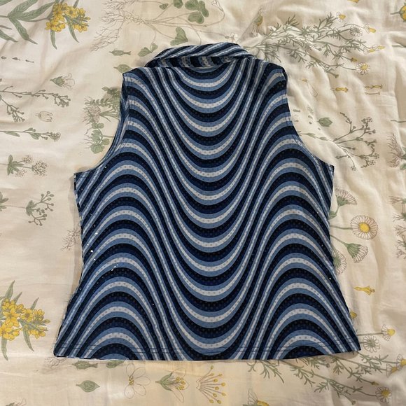90s Psychedellic blue collared sleeveless blouse - Picture 14 of 14